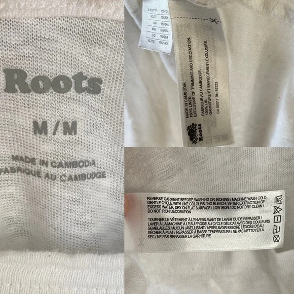 ROOTS White Linen Crew Neck Short Sleeve Oversized T-Shirt M - Picture 4 of 4